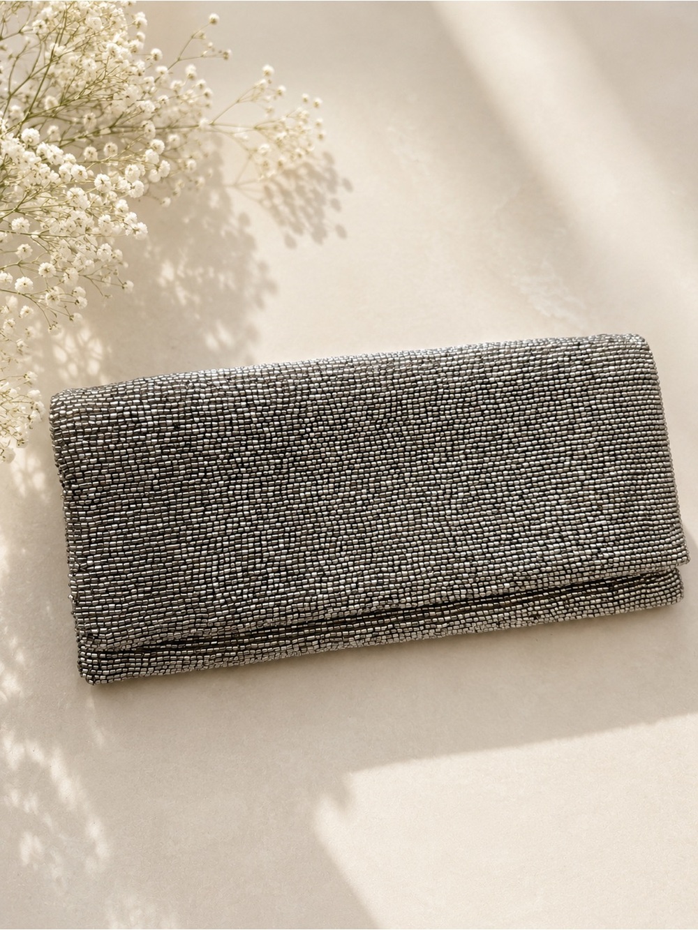 Silver Beaded Evening Clutch